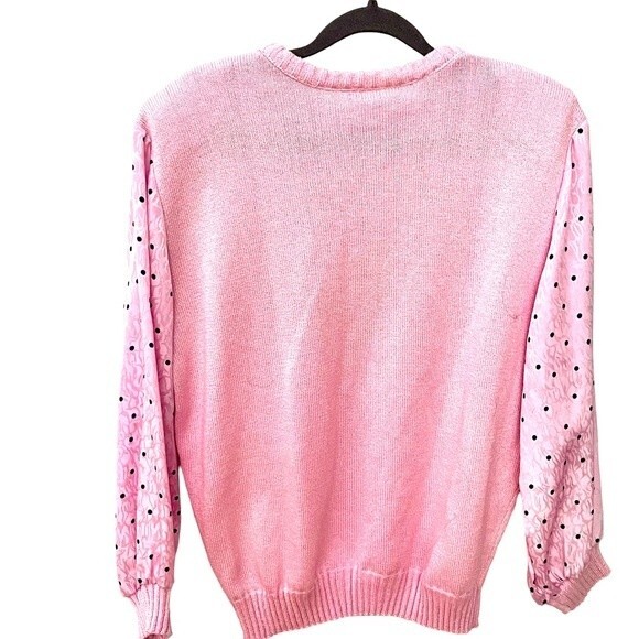 Vintage Pink 90'S Retro Knit Sweater Size Medium Polka Dots Stranger Things - Picture 4 of 4
